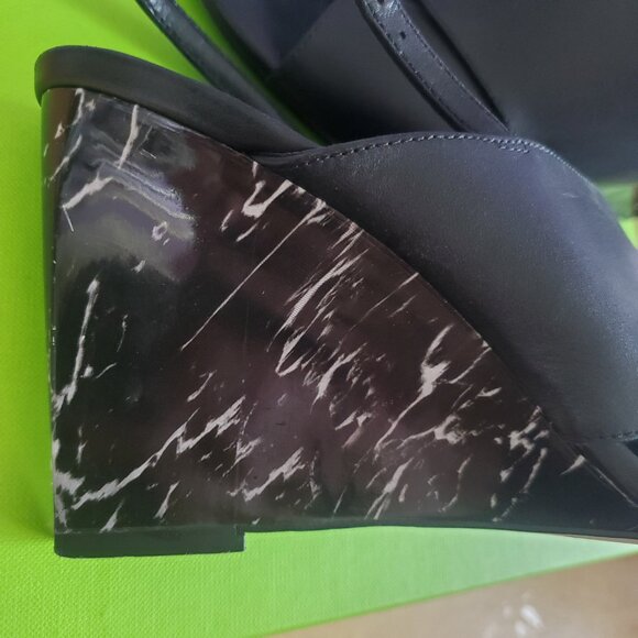 Women's Black Leather With White Marbel Wedges By Chocolate Schubar Size 8 - Picture 5 of 5